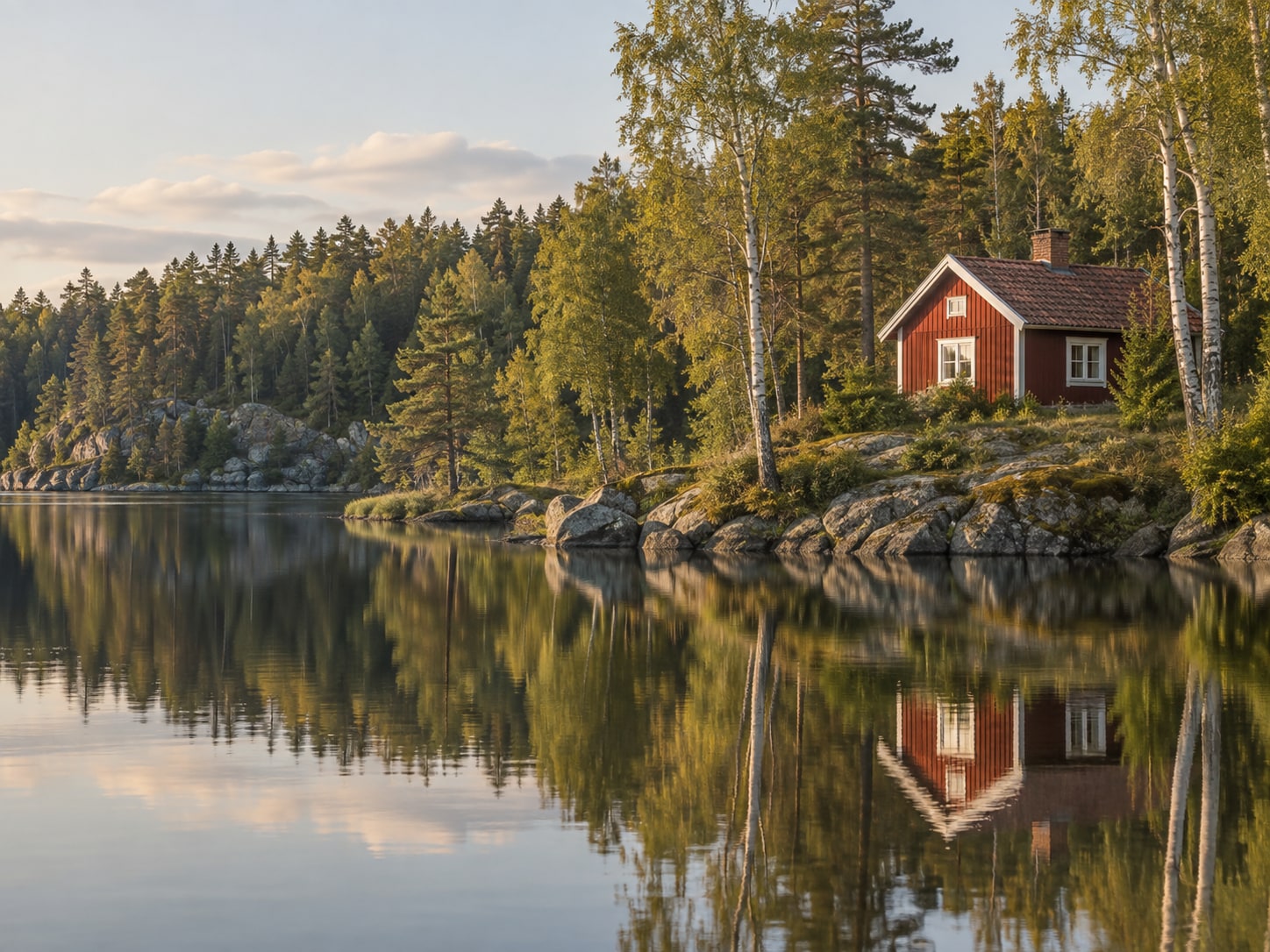 Ein stiller See in schwedischer Landschaft